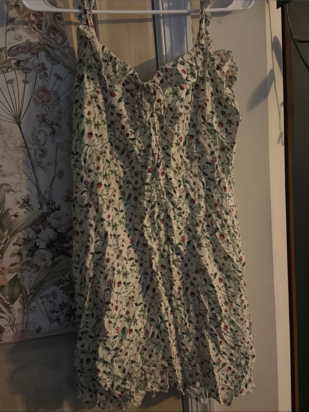 Hayden Cream Mini Dress with Red Floral Print
